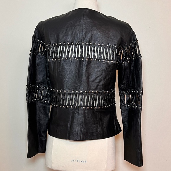 SOLD 3/9 Pamela McCoy Black Leather Moto Jacket, Size Small - Picture 8 of 15